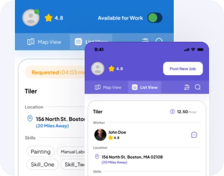 Workers see your job land on a live map — pay, distance, and start time up front.